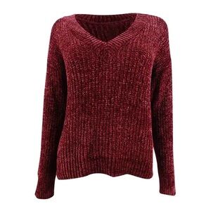 Hippie Rose Maroon Chenille V-Neck Sweater